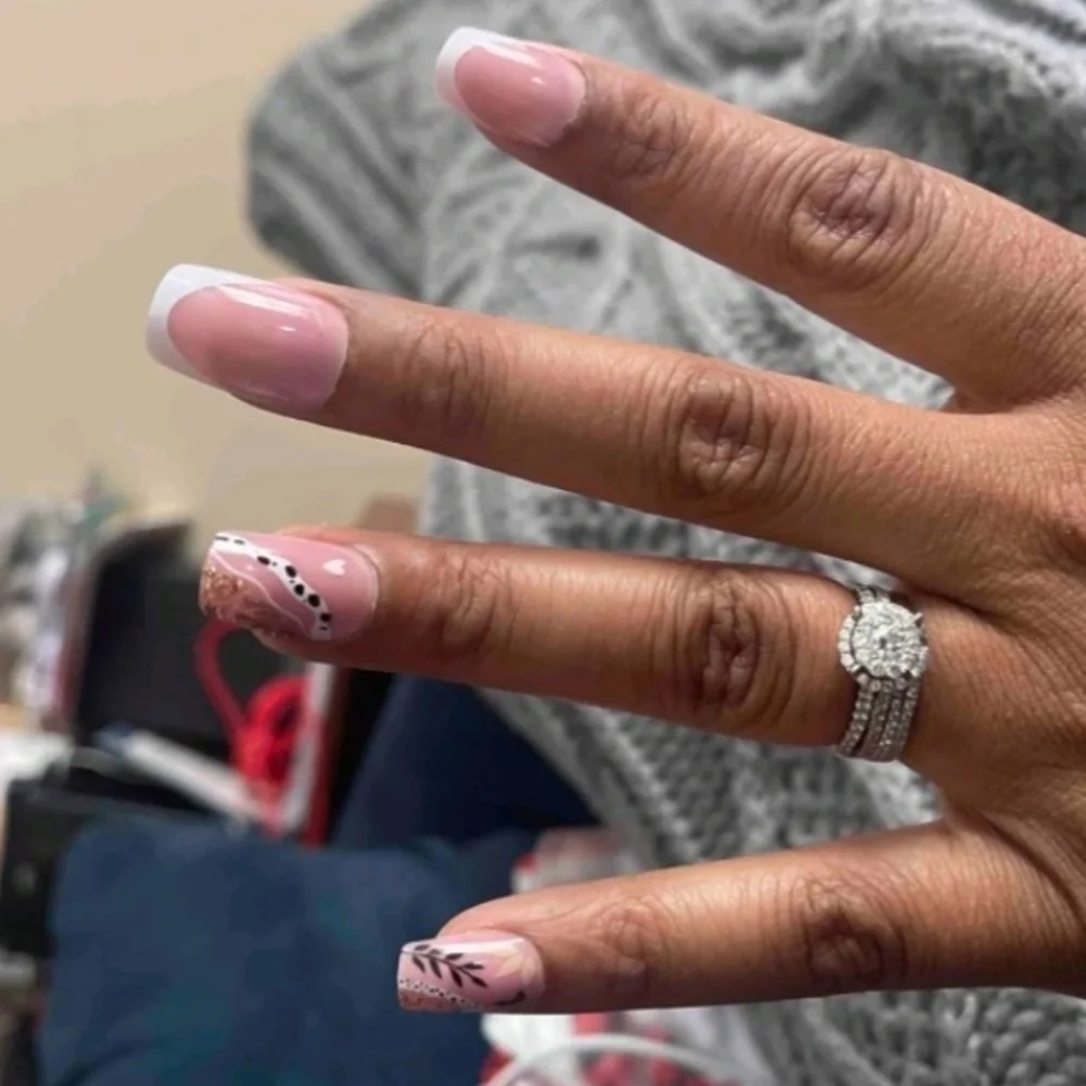 2/$16 Boho Leaf French Manicure Press On Nails